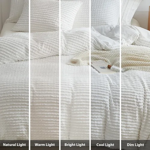 Miniatura 8 de WARMDERN Juego de funda de edredón bohemio tamaño individual, juego de ropa de cama de microfibra a rayas blancas, 2 piezas, ultra suave, Blanco