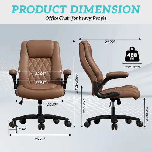 Miniatura 2 de GYI O205P - Silla de oficina ejecutiva de respaldo alto, silla de oficina grande y alta, 400 libras con ruedas de goma, sillas de escritorio Marrón