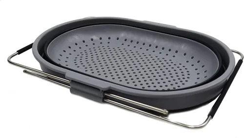 Miniatura 2 de SAMMART Colador rectangular extensible y plegable sobre el fregadero de 5L (1, gris oscuro/negro)
