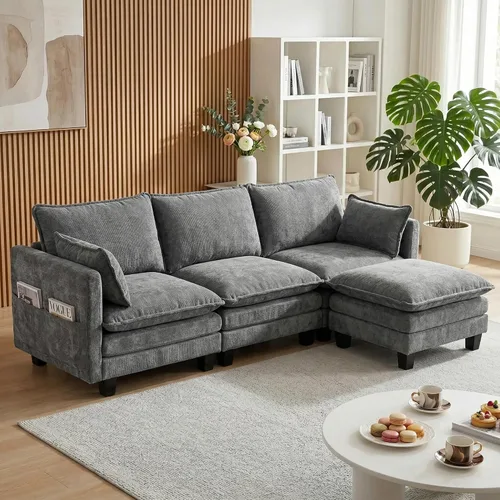Miniatura 24 de Sofá modular convertible seccional, sofá de 4 asientos en forma de L con diván reversible, sofá de nube de asiento profundo, sofá cama 3 en 1, tela