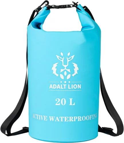 Miniatura 7 de Bolsa seca impermeable 5L/10L/20L - Mochila impermeable enrollable para kayak con doble cierre de cremallera y correa de hombro ajustable, Negro, 5
