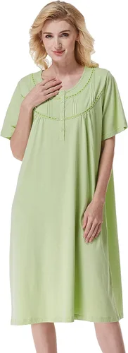 Miniatura 7 de Keyocean - Camisón de algodón para mujer, suave, cómodo, ligero, manga corta, vestido de casa, ropa de dormir, ropa de sala para verano.