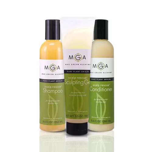 MGA Vega Champú para el cabello, acondicionador y gel para esculpir el cabello, fórmula orgánica de rescate del cuero cabelludo para todo tipo de