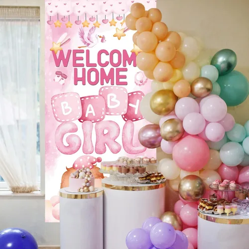 Miniatura 6 de Cartel de bienvenida a casa para puerta de bebé niña, baby shower, revelación de género, decoraciones para fiestas para niñas, con texto en inglés