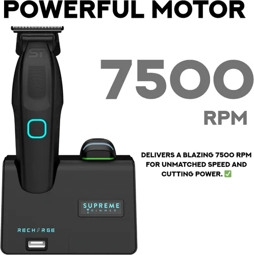 Miniatura 7 de Supreme Trimmer Recharge ST777 - Recortadora de barbero profesional con 2 baterías extraíbles Motor de 8000 RPM, cuchillas DLC de espacio cero