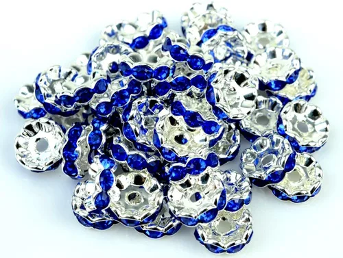 Miniatura 38 de RUBYCA - 100 unidades de espaciadores redondos y ondulados de cristal checo de alta calidad en tono plateado, Cristal, 10mm