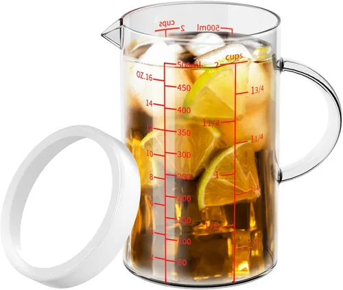 Miniatura 10 de 77L Vaso medidor de vidrio, 1 1/4 taza/10.1 fl oz, taza medidora con mango y boquilla en forma de V, vaso de vidrio con tres escalas (OZ, taza, ML)