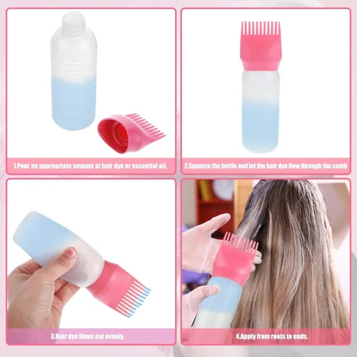 Miniatura 3 de Pimoys Paquete de 2 botellas aplicadoras de peine de raíz, aplicador de aceite de 6 onzas para tinte para el cabello Rosa