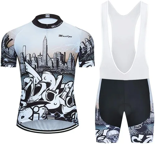 MOXILYN Camiseta de ciclismo para hombre, kit de ciclismo de MTB y pantalones cortos de ciclismo con almohadilla de gel 20D, conjunto de ropa de