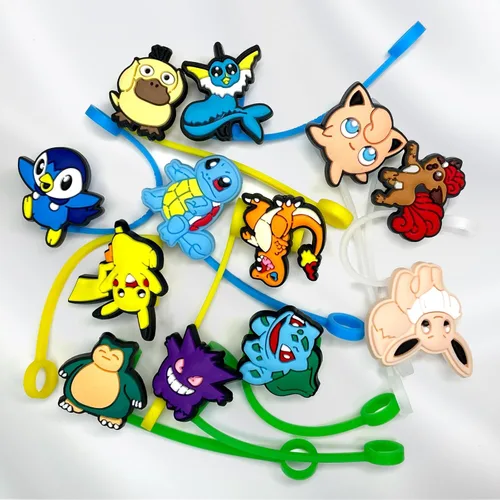 Miniatura 4 de 12 piezas de cubiertas para pajitas con tapa para vasos, lindo tapón de pajita de dibujos animados, cubiertas de punta de pajita de silicona