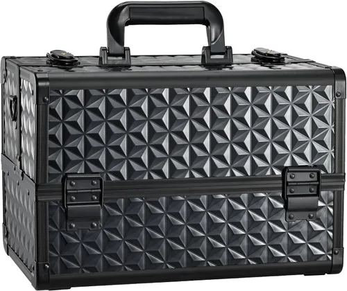 Joligrace Estuche Organizador Profesional para Maquillaje de Aluminio con Caja de Almacenamiento, 4 Divisores Ajustables Deslizantes, Cerrable,