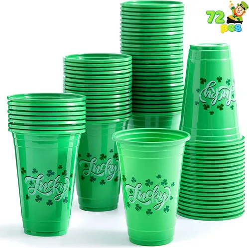 JOYIN Juego de 72 tazas de 16 onzas para el día de San Patricio, color verde, desechables, de plástico, para decoración de fiesta de San Patricio,