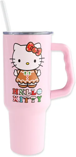 Miniatura 17 de Silver Buffalo - Vaso de acero inoxidable Sanrio Hello Kitty con flores de primavera y verano y rayas arcoíris, con asa y popote, compatible
