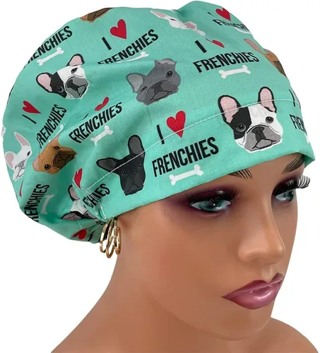Miniatura 2 de Gorra de estilo europeo sin cinta I Love Bulldogs franceses. Sombrero de frotar para mujeres y hombres Gorra de trabajo con soporte. Sombreros