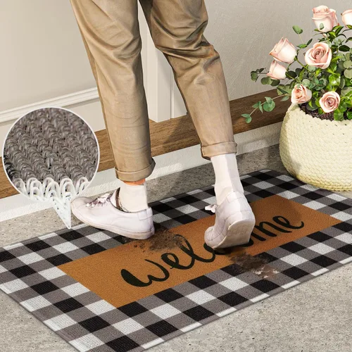 Miniatura 5 de Tapete de bienvenida para interiores y exteriores, resistente a cuadros, tapete de bienvenida para puerta delantera, antideslizante, duradero