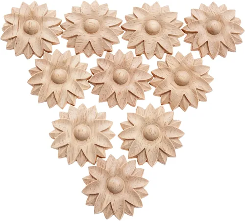 MUXSAM Paquete de 10 rosetas de madera, apliques pequeños onlay, sin pintar, calcomanías redondas de tallado de flores para el hogar, armarios,