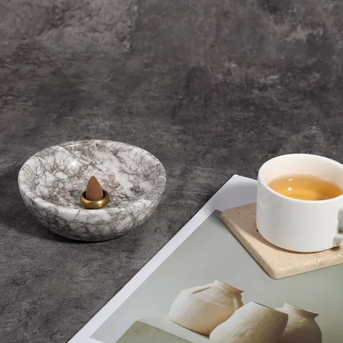 Miniatura 6 de Koville Soporte de incienso de mármol natural, soporte de incienso para palos con 9 agujeros, quemador de incienso hecho a mano, atrapador