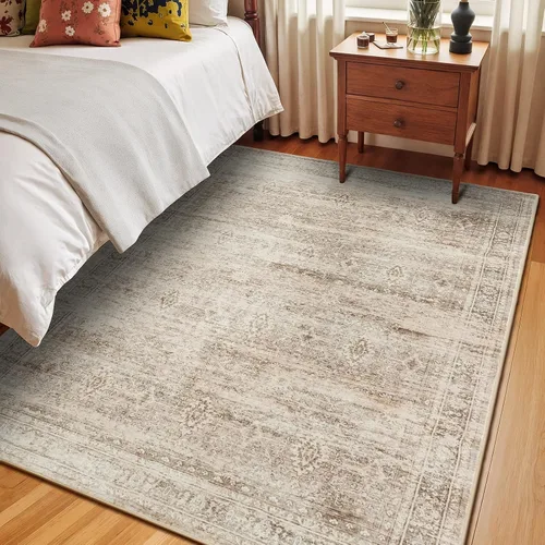 Miniatura 4 de Lofus Tapete de área, 5 x 7 pies, sala de estar, beige, lavable, respaldo antideslizante, neutro, suave, para dormitorio, comedor, hogar, oficina