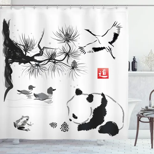 Miniatura 7 de set de cortina para baño decorativa de tela de poliéster con ganchos