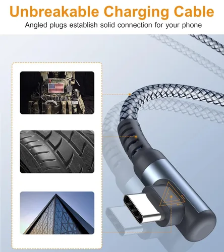 Miniatura 5 de sweguard Cable de carga USB tipo C en ángulo recto [2 unidades, 20 pies] 3.1A cable trenzado de nailon para iPhone 17, 16, 15 Pro Max Plus, iPhone