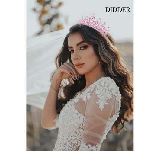 Miniatura 6 de Didder Tiaras de cristal rosa para mujer, corona de princesa con peine, tiaras de boda y coronas para mujeres, tiaras para niñas, fiesta de 03 Rosa