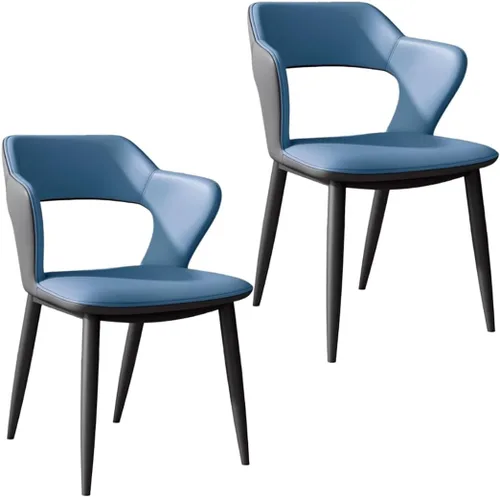YVYKFZD Leather Dining Chairs Set, Kitchen Chairs with Curved Back, Upholstered Dining Room Chair, Comfy Side Chair Lounge Armchair, for Living Blue