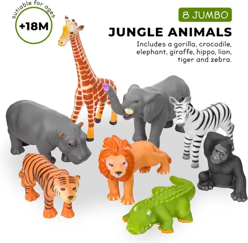 Miniatura 7 de Learning Minds - Juego de 8 figuras gigantes de animales de safari para niños pequeños Zoo Animals, Jungle Animals Figures, Toy Animals for Kids