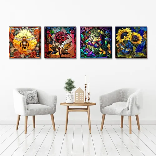Miniatura 4 de Paquete de 4 kits de pintura artística de diamantes para adultos, vidrieras de perforación completa de puntos de diamante para principiantes