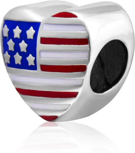 Miniatura 3 de Hoobeads - Abalorio de plata de ley 925 esmaltado, diseño de bandera de Estados Unidos