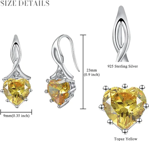 Miniatura 4 de Aretes de plata de ley 925 con piedra natal y corazón para mujer, regalo de cumpleaños para mujer