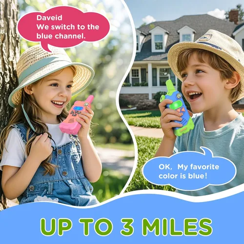 Miniatura 4 de Walkie Talkies para niños, 5 canales coloridos de radio de 2 vías, brújula, linterna y lupa, alcance de 3 millas para juego de aventura, exterior