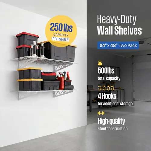 Miniatura 2 de Estante de pared SafeRacks, para garaje, 2 unidades, 45.72 x 121.92 cm, con ganchos para bicicleta Blanco