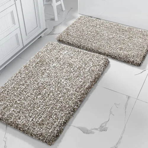Miniatura 9 de Yimobra Juego de 2 alfombras de baño, alfombra de baño suave y absorbente y alfombra de inodoro en forma de U con respaldo antideslizante, lavable a