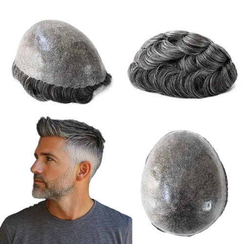 Miniatura 16 de HAIR NATURE Sistemas de reemplazo de cabello humano Toupee para hombre, 0.005 in, piel de polietileno inyectada, pelucas reales para hombres