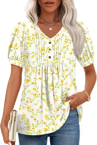 Miniatura 31 de Findsweet Blusas de túnica de verano para mujer, tops casuales y elegantes, manga corta, M-3XL