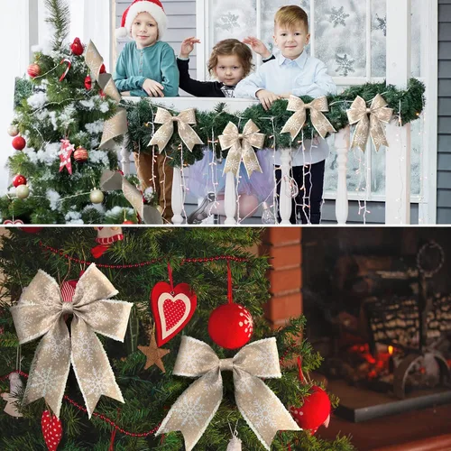 Miniatura 7 de 2 rollos de cinta de copo de nieve con borde con alambre para árbol de Navidad, cinta decorativa de temporada para Navidad, decoración de invierno