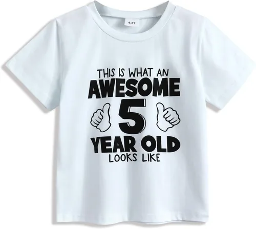 YOUNGER STAR Niños Gris Young Wild Tres Cumpleaños Cuatro Siempre Salvaje Hermano Twin Letra Impresión Camisetas 3T 4T