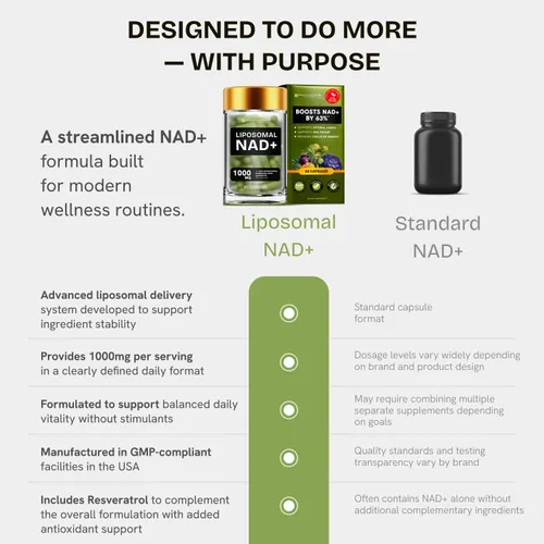 Miniatura 5 de Suplemento liposomal NAD para mujeres con Noni Suplemento de resveratrol NAD 5 en 1 con berberina y quercetina Alternativa al polvo puro NMN