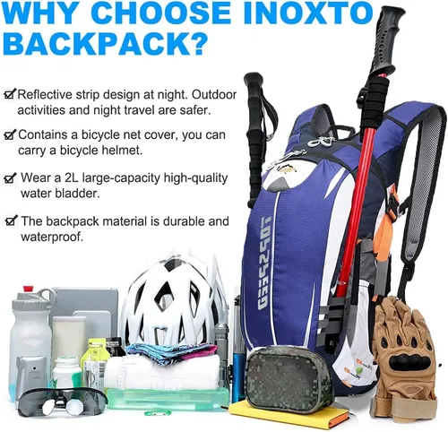 Miniatura 5 de INOXTO Mochila de hidratación, mochila de hidratación de 18 L, mochila de agua ligera con bolsa de agua de 2 litros, mochila para senderismo