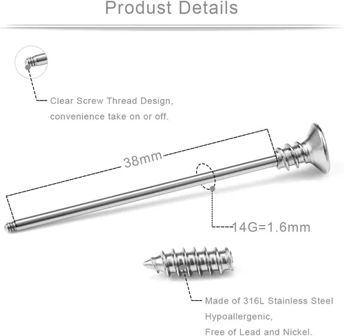 Miniatura 3 de Ruifan, arete con forma de haltera industrial, tornillo, piercing para el cartílago de la oreja, ancho de 14, de 1.5 pulgadas (38 mm), 2 a 5 piezas