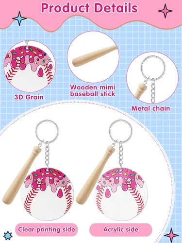 Miniatura 3 de Taiyin 18 juegos de llaveros acrílicos de béisbol y sóftbol a granel para bolsa de pelotas de bricolaje, regalos de fiesta deportiva, mini dijes