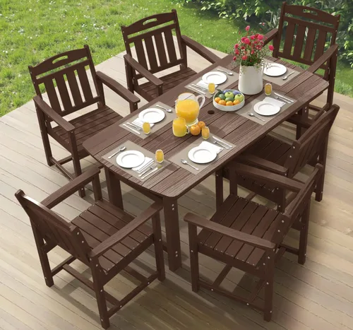 Miniatura 18 de Ciokea Silla de comedor para patio al aire libre, sillas de porche de gran tamaño de HDPE con asiento ancho, muebles de exterior duraderos para todo