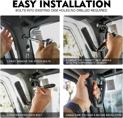 Miniatura 5 de Xprite Kit de 4 piezas de asas de agarre de aluminio delanteras y traseras, asas de barra de protección resistentes compatibles con 2007-2018 Jeep