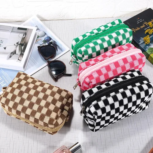 Miniatura 7 de ZLFSRQ Bolsa de maquillaje a cuadros para mujer, grande y pequeña, juego de bolsa de cosméticos a cuadros, bolsas de aseo de viaje, bolsa de Cuadros