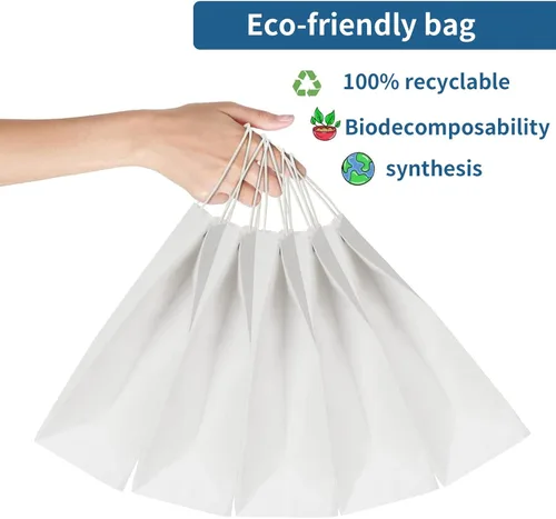 Miniatura 3 de FACEBAG 50 PCS bolsas de papel blanco con asas a granel, 8 x 4.25 x 10.5 pulgadas, bolsas de regalo blancas de tamaño mediano con asas