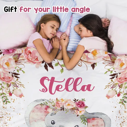 Miniatura 5 de J&SBGFT Manta personalizada para bebé niña, manta de recepción de elefante, regalo personalizado para bebé, esenciales para recién nacidos, 30 x 40
