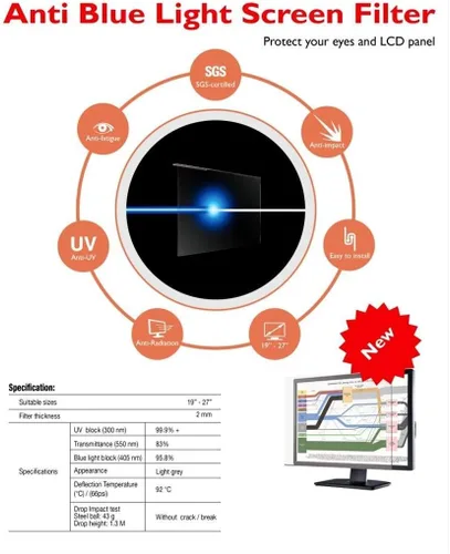 Miniatura 2 de Filtro de luz anti-azul para monitor de computadora de 20, 20.2, 21, 21.5, 21.6, 22 pulgadas, panel de bloqueo de pantalla de luz azul
