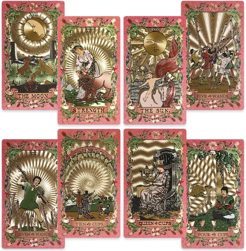 EGCUQ 78 Cartas de Tarot Rosas con Libro Guía, Baraja de Tarot Rider Waite de Lámina Dorada PVC para Principiantes a Expertos (Rosa)