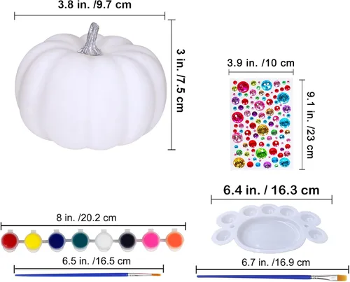 Miniatura 2 de Winlyn 8 juegos de pintura de calabaza de 4 pulgadas, manualidades de otoño, pintar tus propias calabazas de Halloween, calabazas de espuma blanca