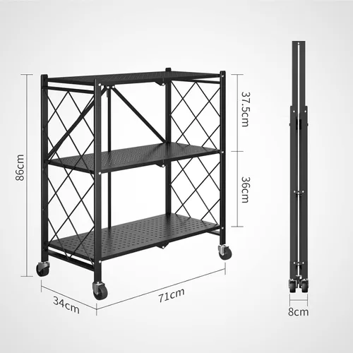 Miniatura 3 de Muichi Estante plegable de 3 niveles, estantes plegables con ruedas, estantes plegables, unidad de estantería de metal, organizador
